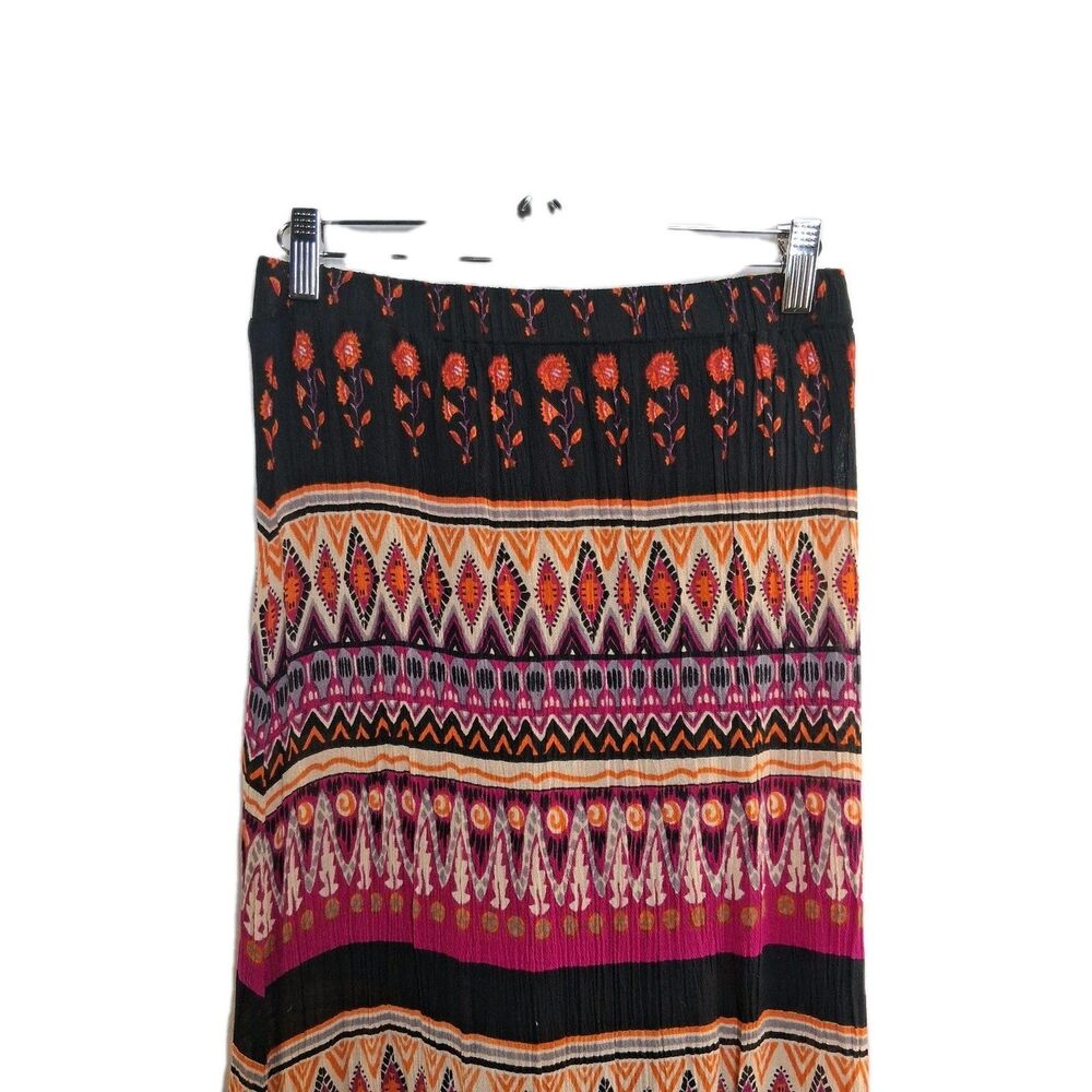 Boho Festival Maxi Skirt Size S Tribal Print Tiered Ruffle Hem Hippie Gypsy Cott - Picture 4 of 13